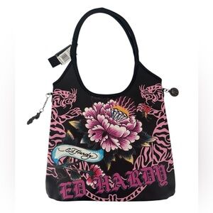 Ed Hardy Floral Black and Pink Shoulder Bag